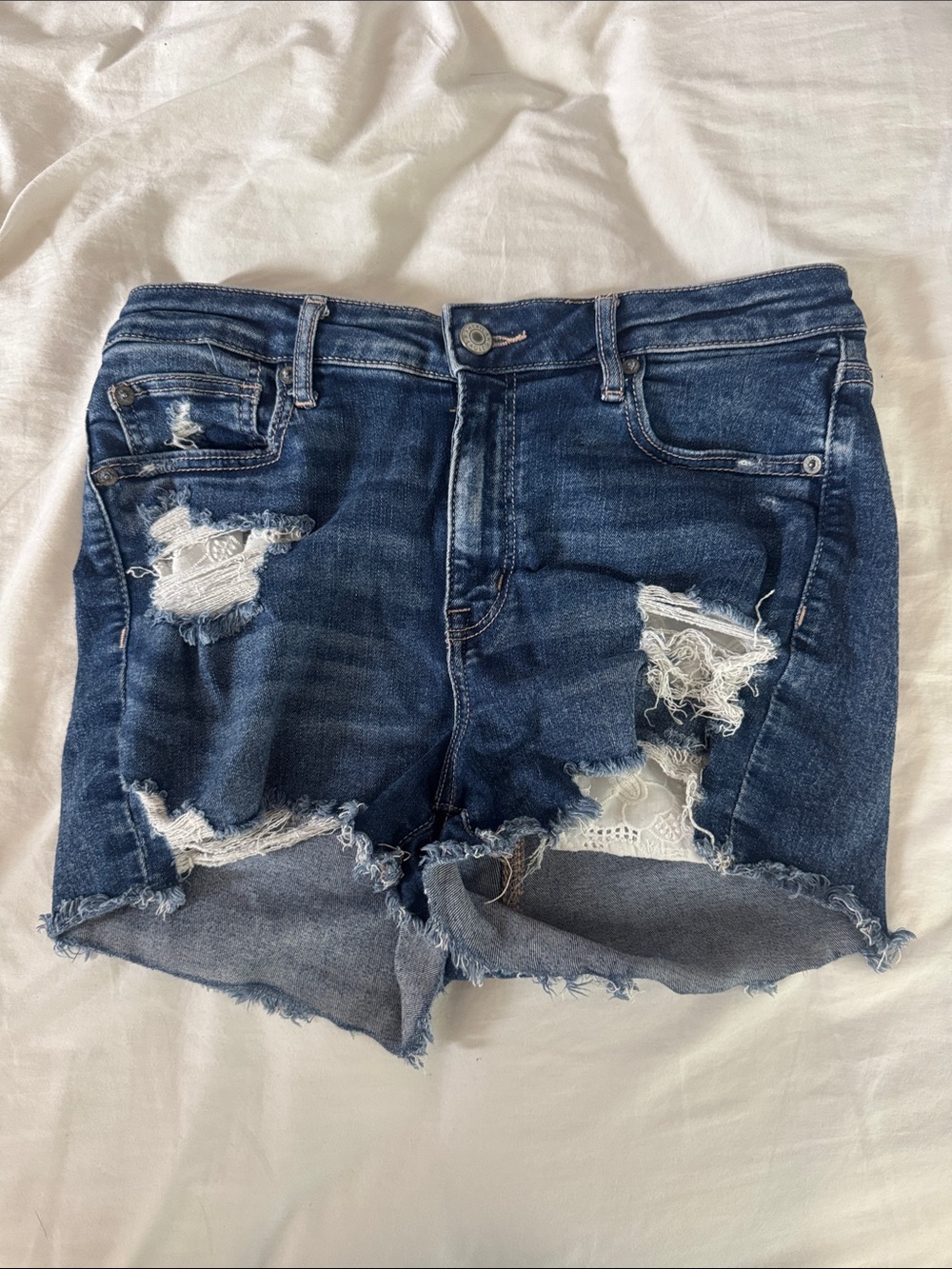 American Eagle Outfitters Dark Blue Distressed Denim Shorts